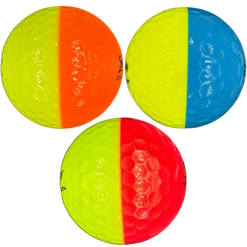 Srixon Q-Star Tour Divide Yellow and red golf ball and yellow and orange on white background